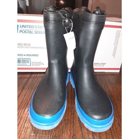 New Kids Size 1 Black Blue Aleader Waterproof Rubber Rain Boots - Picture 7 of 9